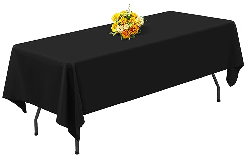 1 Packung Schwarze Polyester-Tischdecke für 2,4 m große rechteckige Tische, 153 x 320 cm Polyester-Stoff-Tischdecke, knitterfrei, waschbar, für Hochzeit, Geburtstag, Party, Bankett-Dekoration