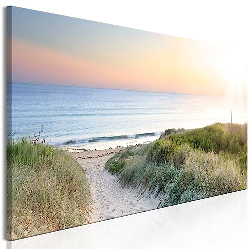 decomonkey Bilder Strand Sonnenuntergang 120x40 cm 1 Teilig Leinwandbilder Bild auf Leinwand Vlies Wandbild Kunstdruck Wanddeko Wand Wohnzimmer Wanddekoration Deko Meer Natur Landschaft