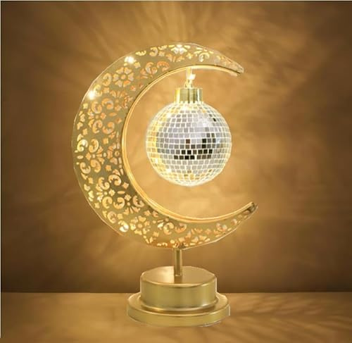 Neuartige Disco Nachtlicht Tischlampe, Mond Ramadan Lampe, hängende magische Mondlampe, batteriebetriebene Nachttisch Kinderzimmerlampe Valentinstag-Dekoration Geschenk für Kinder und Frau