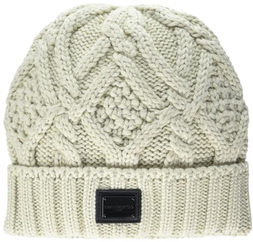 Karl Lagerfeld Paris Herren Iconic Logo on a Gunmetal Plate Beanie-Mütze, Haferflocken (Oatmeal), Einheitsgröße