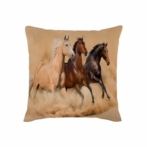 TASDANA Kissenbezug mit Pferden, Wildtiere, die in der westlichen Wüste laufen, 45,7 x 45,7 cm, quadratisch, Baumwollleinen, weicher Couch-Kissenbezug für Schlafzimmer, Sofa, Wohnzimmer,