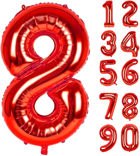 Zahlen Luftballons Geburtstag 8 Rot, Folienballon Riesen 90cm Helium Ballons Zahl Luftballon Zahlenluftballons Geburtstagsdeko Für Mädchen Junge Kindergeburtstag Babyparty Jubiläum Party Deko