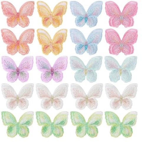 Yuqilin 18 Pezzi Farfalle Toppe da Cucire, Nove Colori DIY Farfalle Decorative, Pizzo Doppio Strato Farfalla Toppe Ricamate, per Abiti da Sera, Abiti da Ballo, Accessori per Capelli, Borse