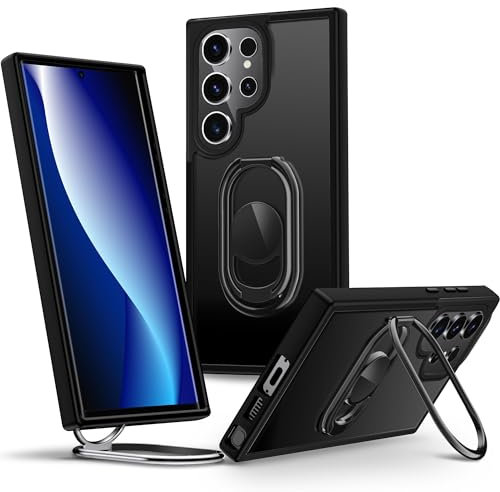 SHIELDS UP für Samsung Galaxy S22 Ultra Hülle, Handyhülle mit Doppeltem Ring Halter Ständer 360°【Verstellbar und Faltbar】 Stoßfeste Schutzhülle für Samsung Galaxy S22 Ultra Case – Matt Schwarz