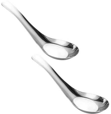 LABRIMP Flat Stainless Canape Spoons Set of 2 for Chinese Eating Spoons Soup Serving