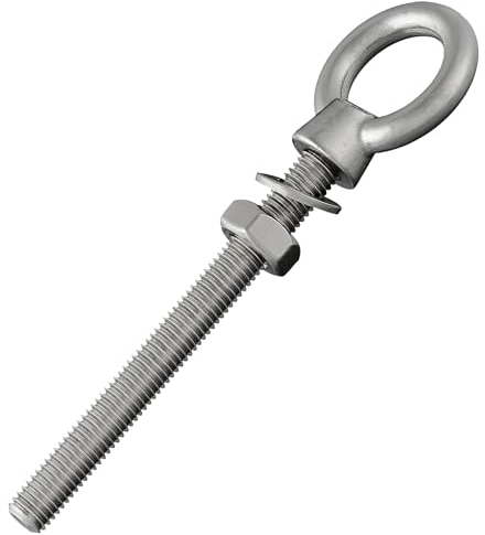 Augbolzen mit metrischem Vollgewinde | inkl. Scheibe und Sechskantmutter | rostfreier Edelstahl A4 / V4A | Ösenschraube | Ringschraube | Augenbolzen (M10 x 100 mm, 1 Stück)