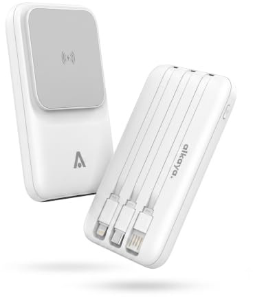 Alkaya Thor Powerbank 10000mAh 65W MagSafe kompatibel mit eingebauten Kabel | 4-in-1 Multifunktion: 3 eingebaute Ladekabel + 4 Ports, lädt mehrere Geräte gleichzeitig ohne extra Kabel