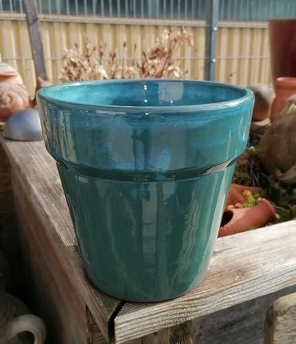 Generisch NEU !! Pflanztopf Übertopf ø 24 cm aus türkis glasierter Keramik Blumentopf Pflanzkübel Garten Deko Mediterran