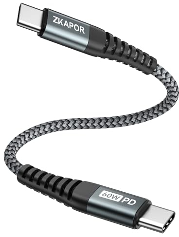 ZKAPOR USB C to USB C Cable Short 50CM, Type C to Type C Cable 60W Type C Charger Lead Fast Charging for iPhone 15/15 Pro Max, Samsung Galaxy S23 /S22, Pad Pro, Air, Huawei P40 /Mate 60, Pixel -Grey
