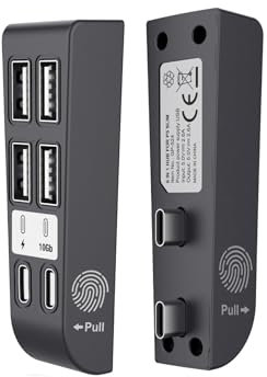 JOYSOG PS5 Slim USB Port Expander, 6 in 1 Mehrere USB Hubub für PS5 Slim Konsole Datenübertragungsanschluss + Typ-C Anschlüsse + USB-Ladeanschluss Expansion Hub (Schwarz)