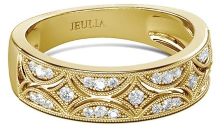 Jeulia 925 Sterling Silber Ringe Milgrain Rundschliff Damen Band Jubiläum Versprechen Ringe mit Schmuckschatulle für Sie Frauen Mädchen (Gelbes Gold, 50(15.7))