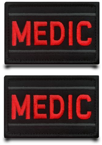 2 Stück Rot Medic Stickerei Flagge Patch Lustiger Gestickt Taktisch Abzeichen mit Stickerei Militär Applikationen für Jeans Kleidung Taschen Rucksäcke Weste Hundegeschirr Draussen Jacke