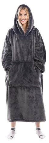 Gentlewarm Hoodie Blanket Sweatshirt for Women and Men, Super Warm and Cozy Long Wearable Blanket Hoodie, Thick Flannel Blanket with Sleeves and Giant Pocket