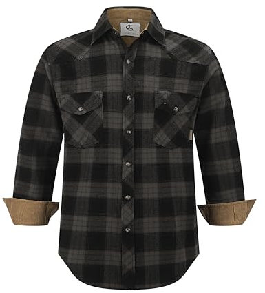 COEVALS CLUB Mens Flannel Shirt Long Sleeve Checked Snap Cotton with Pocket Regular Fit Plaid Lumberjack Casual Work Shirt (Black Grey Plaid #19 XL)