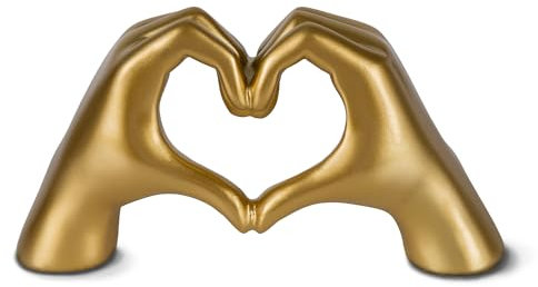 greafy Deko Skulptur Hand und Herz für Wohnzimmer & Schlafzimmer - Herzform Hand Statue Hochzeit, Partner/in, Mutter, Oma, Gold