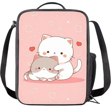 HELLHERO Kawaii Cat Lunch Bag for Girls 6-8 10-12 Teen Girls Lunch Bags Insulated Lunch Box Reusable Lunch Tote Bags Snacks Containers Bento Cooler Lunchbox Women Travel Picnic School Camping