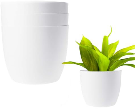 20cm Plant Pots Indoor Plant Planters - Set of 3 Modern Decorative Plastic Planters Indoor/Outdoor Plant Flower Pots with No Drainage Holes Windowsill Holder Balcony Container for Home Deco (White)
