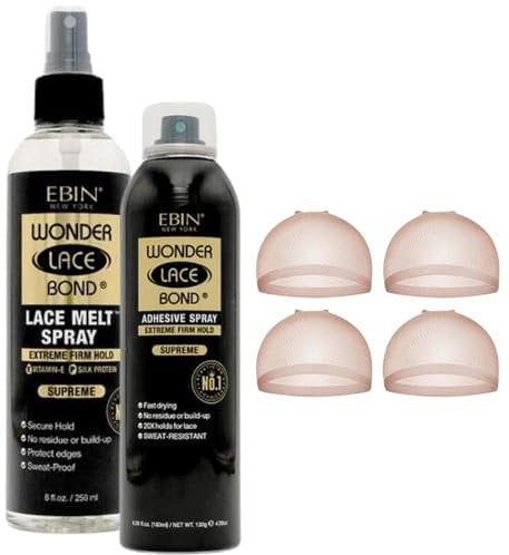 Melting Spray, Wonder Lace Bond Spray 180ml & Invisible HD Wig Cap Set - Extreme Hold Ebin Wonder Lace Bond Spray for Seamless Lace Tint & Durable Wig Fit
