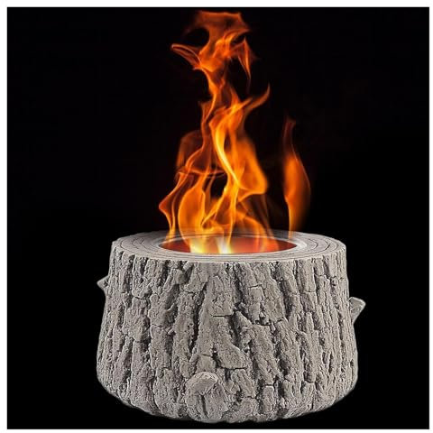 Tavolo da fuoco a bioetanolo, Braciere da tavolo for interni, braciere portatile for s'mores da ceppo d'albero, braciere senza fumo e inodore for campeggio, grigio