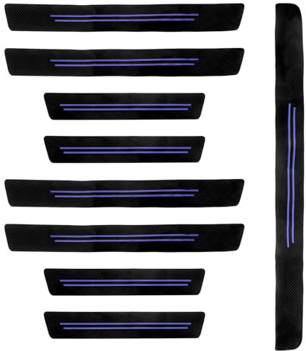 9 PCS Car Door Sill Protector Strips Carbon Fiber Scratch Resistant Door Sill Bumper Protective Film Universal Automobile Threshold Protection Sticker for Trunk Kick Plates (Black)