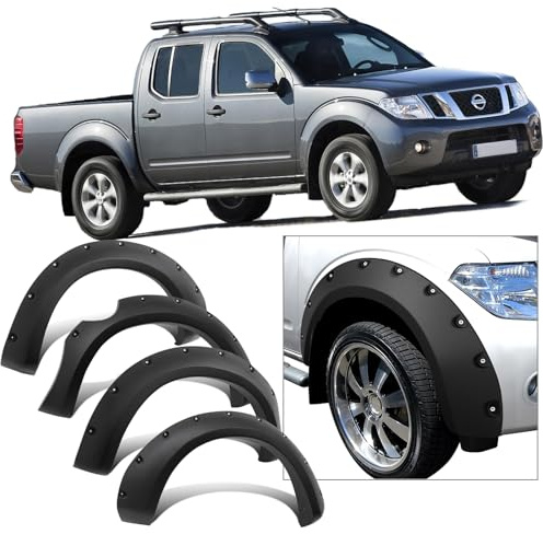 JHCHAN Kotflügelverbreiterungen für Nissan Navara D40 2010-2015 Facelift Doppelkabine, 6,6 Zoll Radlaufverbreiterung Zubehör mit Nieten-Optik, Fender Flares aus ABS Kunststoff, Matt Schwarz
