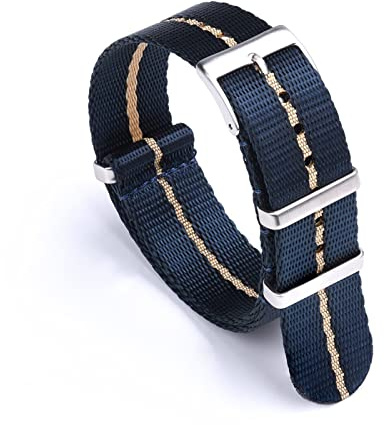 JASMKLX Premium Smooth Nylon Nato Strap 20mm 22mm Schwarz/Rot/Blau Khaki Fit for die meisten Uhren SEAT Gurt Armbanduhr-Band-Ersatz(Blue-Khaki,22mm)