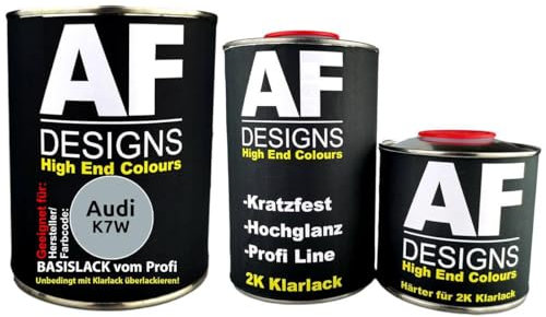 2,5L Autolack Set geeignet für Audi K7W Silver Essence Metallic Klarlack Härter Basislack Reparaturlack Spritzfertig