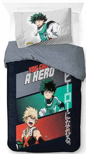 Jay Franco My Hero Academia 100% Baumwolle Einzelbett-Bettbezug-Set – Bettwäsche Enthält Kissenbezug 50 x 70 cm