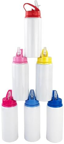Lot de 10 bouteilles blanches de 600 ml pour sublimation - Bouteille de sport en aluminium portable avec couvercle coloré pour ordinateur portable - Pour impression par transfert thermique