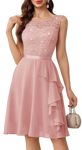 Berylove Robe de cocktail élégante avec ourlet à volants pour femme - Robe de soirée courte, Blush à paillettes, XXL