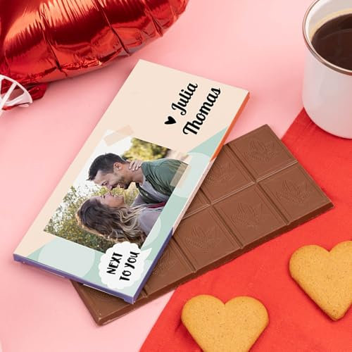 Wanapix | Tablette de Chocolat Personnalisée | Cadeau Original Saint Valentin/Anniversaire | 80gr | Chocolat au Lait | Scrapbooking