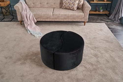 Atelier Del Sofa Stylish Pouffe with Velvet & Polyester, Anthracite & Pink, 80 x 40 x 80 cm | Wooden Body | Modern Design for Home, Hotel & Entertainment Spaces