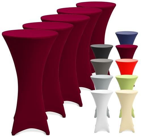 Beautissu 5er Set Stretch Stehtisch Hussen waschbar bügelfrei rutschfest | 70cm Bordeaux für Stehtische Stehtischhussen mit Verstärkung im Fußbereich Tischhusse Tischdecke Bistrotisch Husse Stella