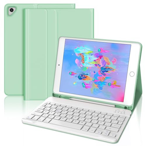 FOGARI Teclado para iPad 6/5 Generación 2018/2017 9.7, iPad Air 2/1 2014/2013, Funda para iPad 9.7 Pulgadas con Español Ñ Teclado Bluetooth Wireless, Verde Claro