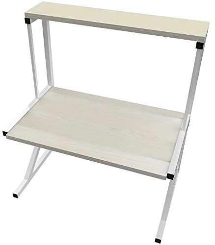 LANTUS Scaffale allungabile per forno a microonde con ganci di sospensione, supporto a microonde, organizzatore di stoccaggio da cucina, 65 x 54 x 30 cm, acero bianco