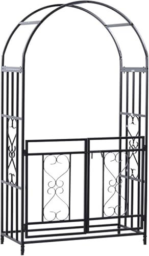 Metall-Gartenlaube mit Tor für Kletterpflanzen, Reben, robustes Rosenbogen-Spalier für Hinterhof, Rasen, Terrasse, 114,3 x 52,1 x 210,1 cm