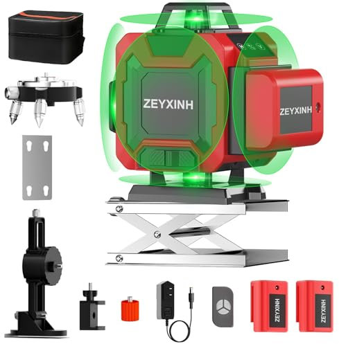 Kreuzlinienlaser Grün 16 Linien, 4 x 360 °Laser Wasserwaage Selbstnivellierend, Linienlaser kreuzlaser Baulaser für für Konstruktion und Ausrichtun, 2 Wiederaufladbare Akku