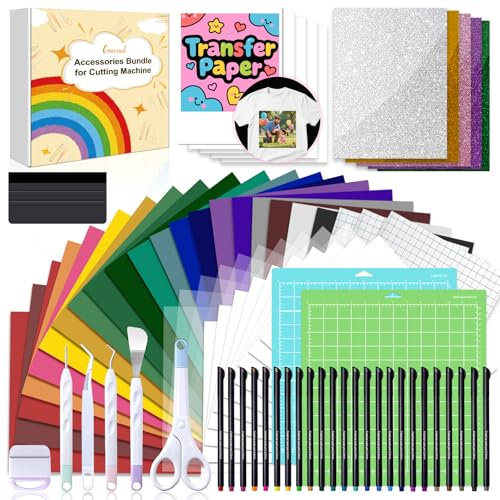 The Ultimate Accessories and Supplies Bundle for Cricut Makers and All Explore Air - The Starter Kit with Weeding Tools, Glitter Vinyl, Permanent Vinyl, Transfer Paper for Crafting Projects