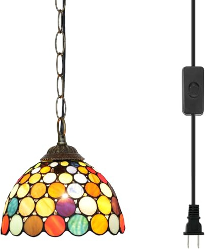 Tiffany Pendelleuchte Plug in Hängelampe Buntglas Kücheninsel Licht für Home Decor Esszimmer Wohnzimmer Studie Flur