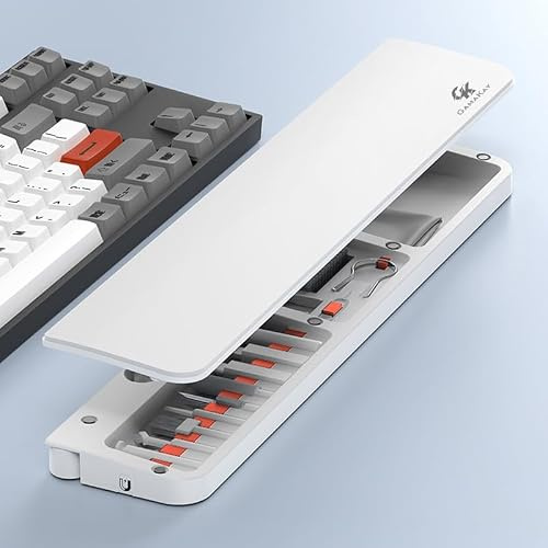 GK GAMAKAY 36 cm Tastatur-Handgelenkauflage mit Reinigungswerkzeug-Set | Handballenauflage aus ABS und Leder für 85% mechanische Tastatur, rutschfeste Handfläche für komfortables Tippen (White-85%)