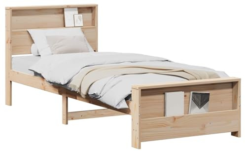 vidaXL Bed Frame with Headboard Brown 90 x 200 cm Engineered Wood, Modern Pine Wood Platform Bed Frame, Sturdy Minimalist Design, Quality Bedroom Furniture for Functional and Stylish Use