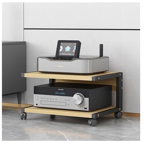 Stufiger HiFi Rack, Plattenspieler-Ständer, 2-stufiger Medienständer mit Rädern for kleine Räume, Lagerregale aus Holz, Stereoschrank(Walnut,50x40x30cm)