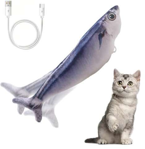 DONGKER Fisch-Katzenspielzeug, Interaktiv Simulation Katzen Spielzeug, 3 Modi, Elektrisch Aufladbares Fischspielzeug für alle Rassen von Katzen, Wohnungskatzen