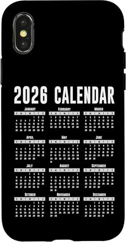 2026 Calendar Shirt 26 Calendar 2026 Case for iPhone X/XS