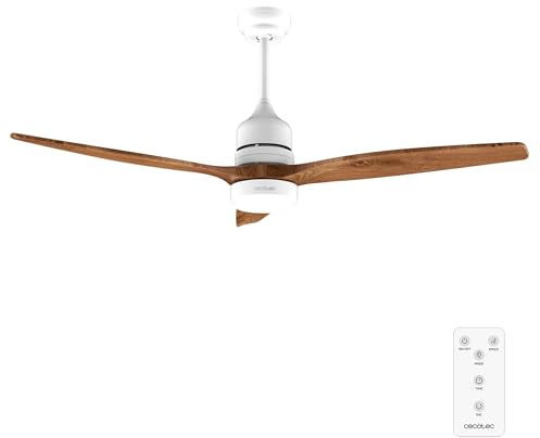 Cecotec Deckenventilator EnergySilence Aero 5230 White&BlackWood, 132 cm | LED-Licht 18 W, 3 Lichtfarben, Fernbedienung, Timer bis 8 Std., 6 Stufen, 40 W DC-Motor, 3 Rotorblätter, höhenverstellbar