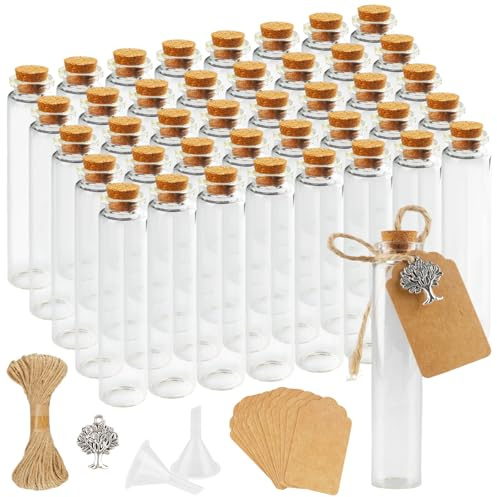 aupawdy Reagenzglas mit Korken, 40 Stück 25ml Mini Glasflaschen mit Korken und Kraftpapier Hanfseil, Kleine Gläser mit Deckel, Reagenzgläser zum Befüllen Gewürzen,Kräutern,Tee,Hochzeit,Flaschenpost