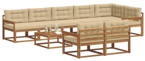 vidaXL Outdoor-Sofagarnitur mit Kissen 9 pcs Natur und Beige, Outdoor-Sitzmöglichkeiten, Garten-Lounge-Sofaset, Langlebige Terrassen-Sektional, Modernes Gartenmöbel