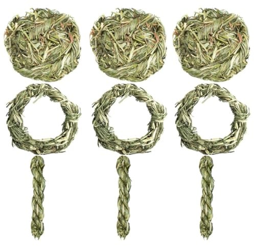 SHOWERORO 9pcs PET Grass Ring Toys for Chinchilla and Rabbits, Molar Care | Natural Grass, Teeth Grinding, for Crate or Habitat, Light Green Set, Keeps Pets Busy