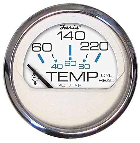 Faria Beede Instruments Faria 13806 Chesapeake Cyl Head Temperature Gauge with Sender - White SS, 2