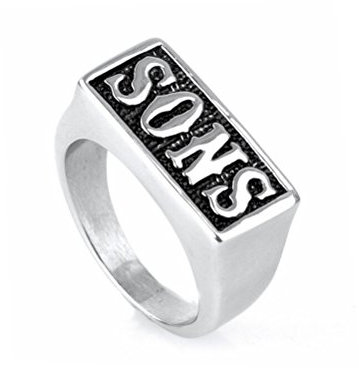 HIJONES Schmuck Herren Edelstahl Biker Ringe, SONS, Jahrgang, Punk, Silber und Schwarz, Größe 62 (19.7)